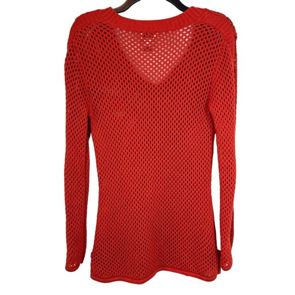 CHICO'S Sweater S Burnt Orange Open Knit Ribbed Cover Up Pullover Size Small - Picture 7 of 11